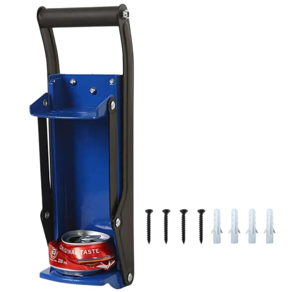 

D.Stomo 2-way Can Crusher, Bottle Crusher, Wall-Mounted, Space-Saving, Compact, Steel (Blue)