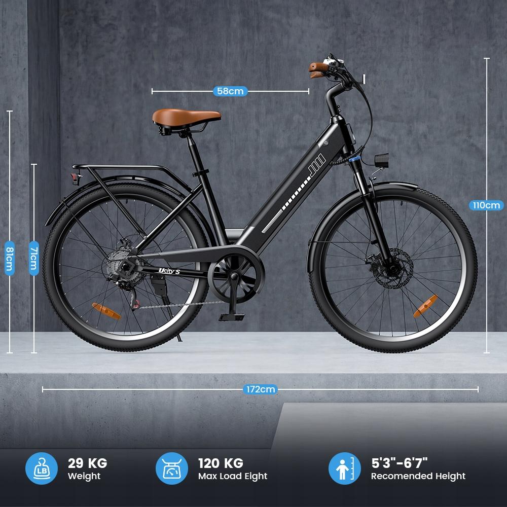 Electric Bicycles UcityS Rower Elektryczny Miejski 26'' 90km 5 Biegów Dla Dorosłych 120kg