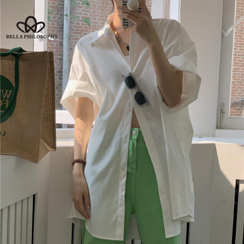 Oversized štíhlá košile střední délky žena ležérní volná módní letní košile halenka