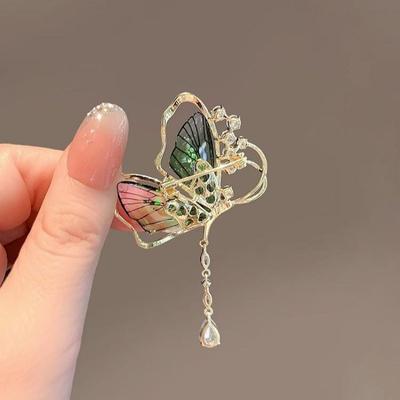 Pinkdudu Koreanische Grüne Schmetterlingsbrosche Romantisch Luxuriös Kreativ Lila Harz Metall Anstecknadeln für Frauen Schmuck