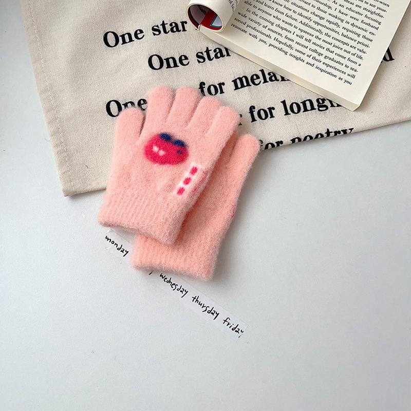 Winter Kids Knitted Gloves Cute Cartoon Baby Mittens Solid Color Woolen Children Five Finger Gloves 1-3year Toddler Hand Warmer