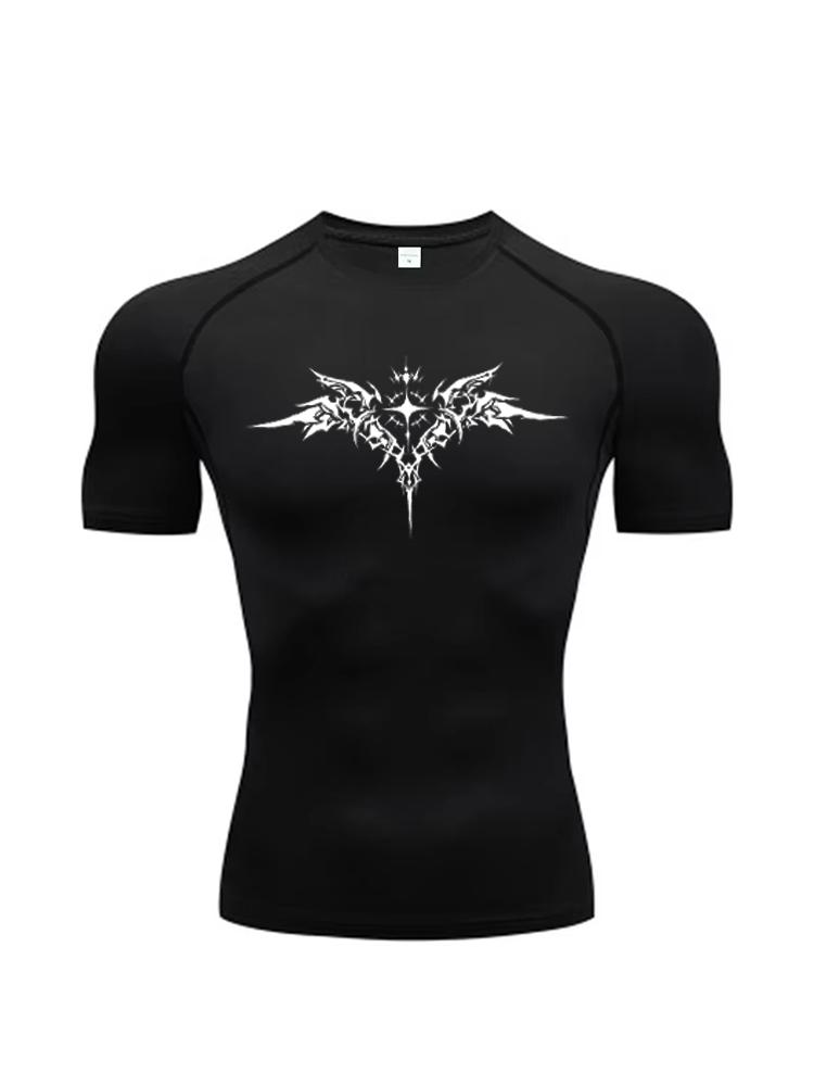 Men Tight Fitting T-shirt for Fitness Running Sportser Fitness Stretch Sweat Absorbing Fast Drying Summer Jogging Sweat Absorbing Tight Fit Top