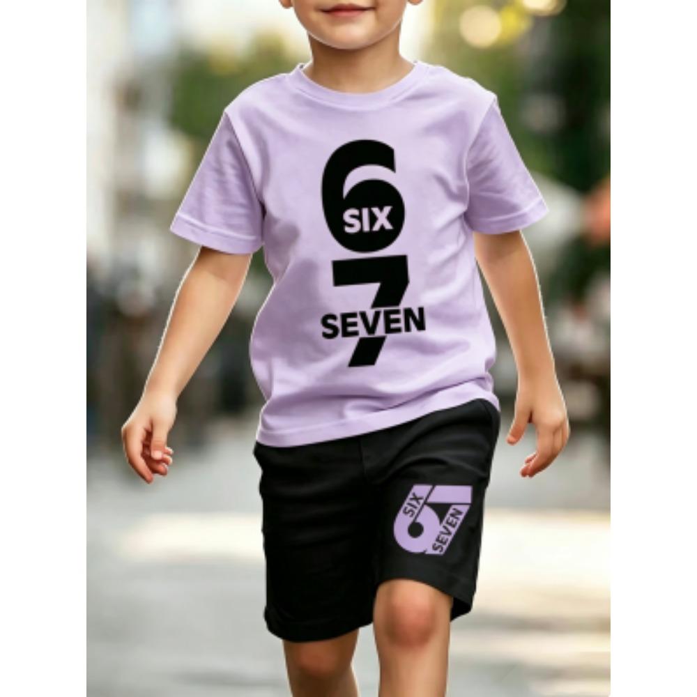 Personalized Funny 67 Number Printed Men's T-shirt and Shorts 2 Piece Set Summer Home Outdoor Casual Outfit for Men's and Women's T-shirt Sports Set