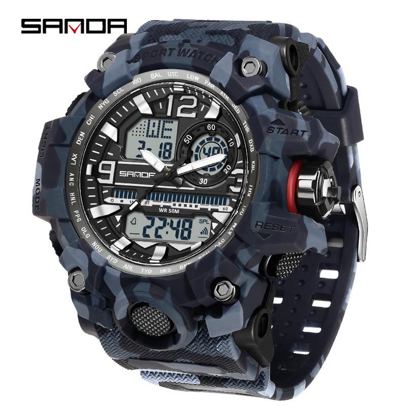 SANDA Women's Trendy LED Dual Display Waterproof Watch with Hourly Chime