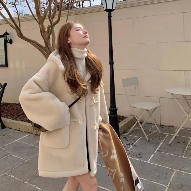 Verdickter Winter Lammfell Einteiler mit Kapuze, Verdickte Lockere Baumwollgepolsterte Jacke im Koreanischen Stil