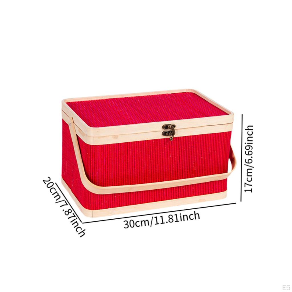 Bamboo Basket Woven Picnic Egg Storage Holder Sturdy Portable with Lid and Handle for Bread