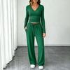 Women's V Neck Casual Short Sleeve Top and Wide Leg Pants Two Piece Set with Pleated