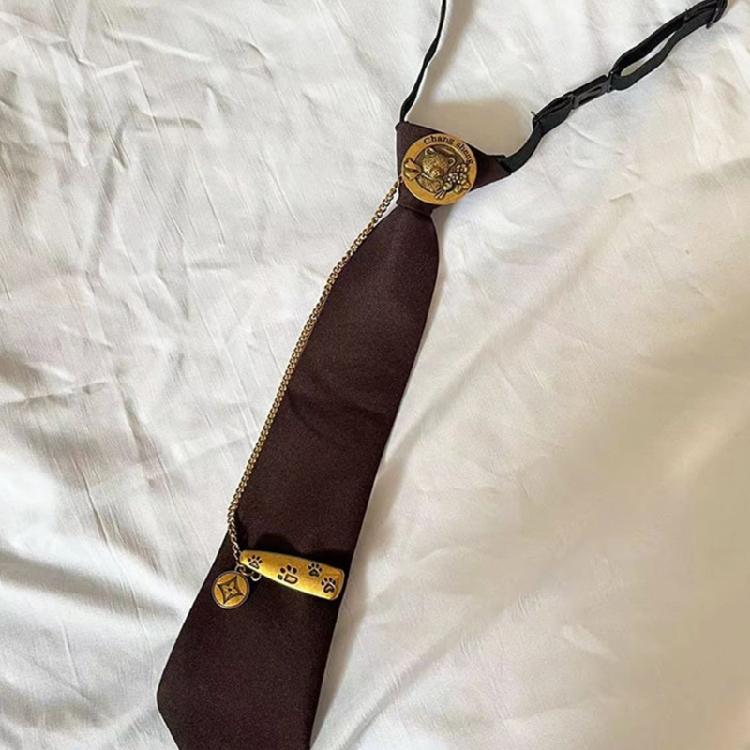 Vintage Metal Bear Pin Necktie for Women Men Preppy Student Japanese Pre Tied Adjustable Ties for Uniform School Shirt
