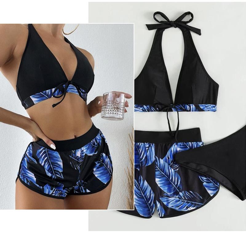 Womens Halter Neck Padded Bra Bikini Set Boy Shorts Swimsuit Beachwear Swimwear