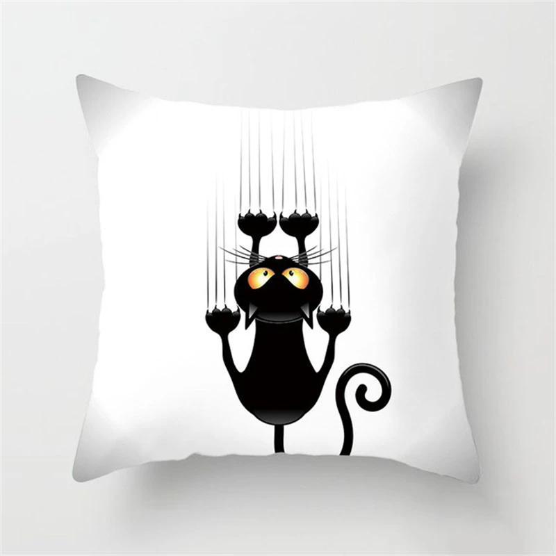Black and White Funny Cat Cartoon Pillow Sofa Decoration Cushion Cover Car Living Room Bedroom Home Decor