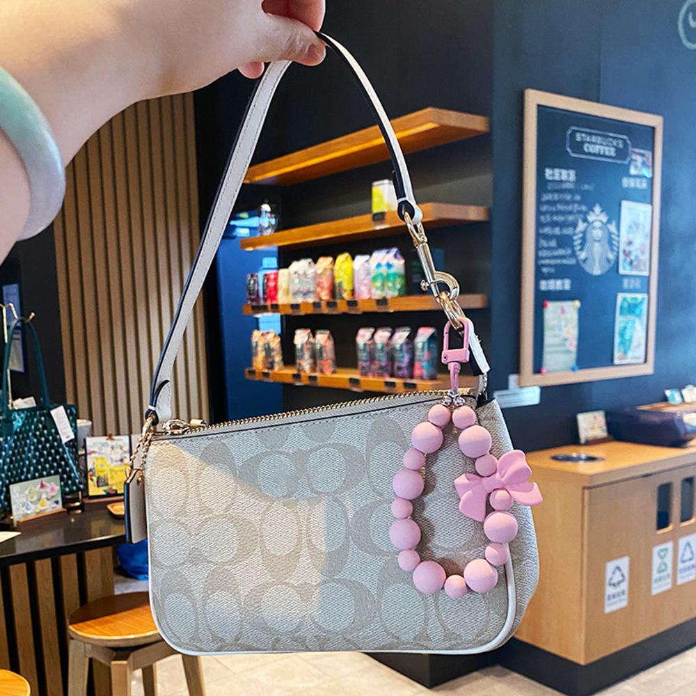 Pink Pearl Bow Keychain, Mobile Phone Chain, Earphone Bag, Anti-Lost Rope, Car Keychain, Beaded Pendant, Backpack Pendant Access