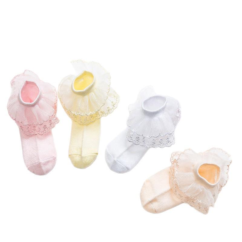 Lace Ruffled White Cotton Mesh Ankle Socks for Girls - Breathable and Ideal for Latin Dance and Princess Costumes