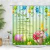 Easter Shower Curtain Set Bunny Rabbit Easter Egg Wooden Bathroom Shower Curtains Polyester Fabric Bath Curtain Decor With Hook