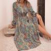 2023 Women's Autumn/Winter V-Neck Print Long-Sleeve Dress