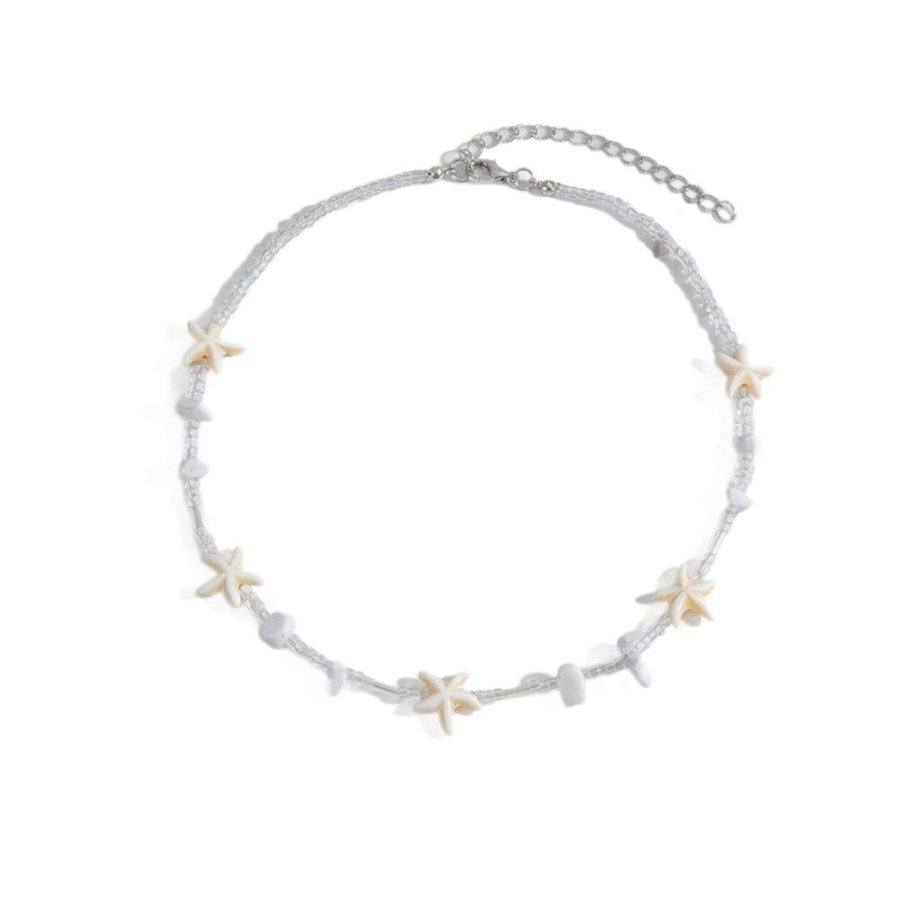 European, American Bohemian Style Simple Starfish Collarbone Chain Fashionable Versatile Rice Bead Beaded Necklace Vacation Jewelry