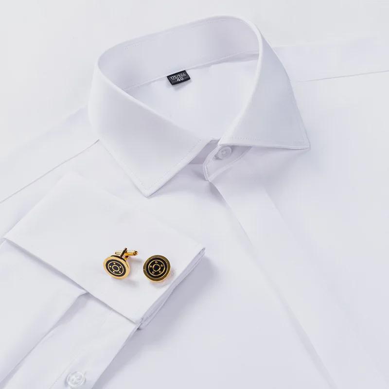 Men's Formal White Long-Sleeve Shirt with Windsor Collar and Bamboo Fiber French Cuff