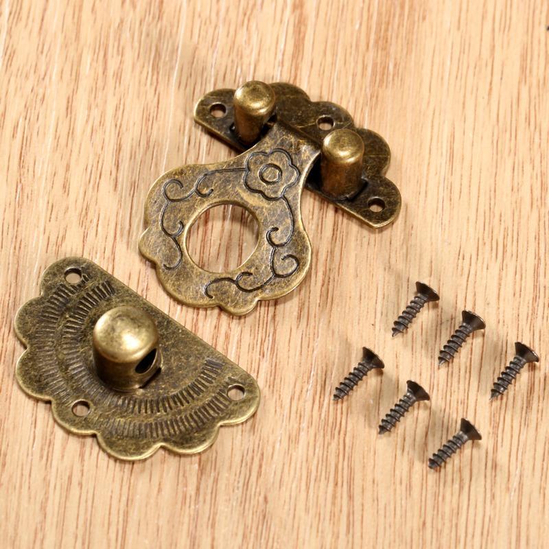 3set Lock Hasp Hook Metal 6 Screws Antique Bronze Decorative Wooden Wine Box Case Chest Padlock Vintage Iron Hardware