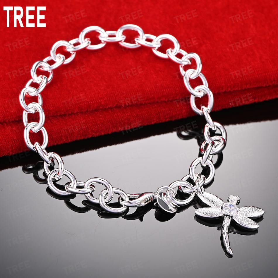 925 Sterling Silver AAA Zircon Dragonfly Bracelet - Exquisite Gift Jewelry 20cm