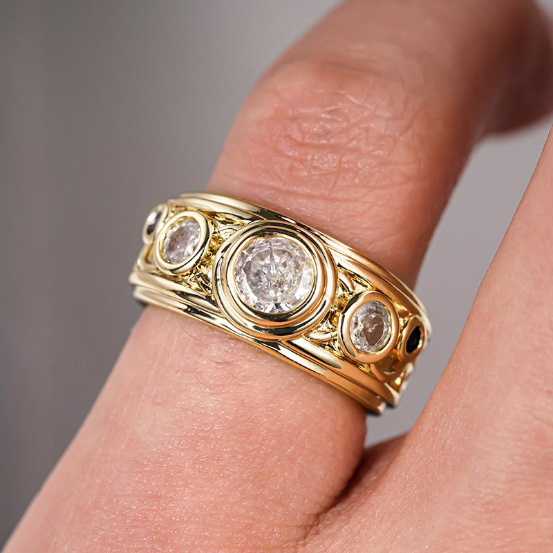 Luxury Trendy Wedding Band Women Rings with White/Blue Cubic Zirconia Gold Color Modern Fashionable Female Rings Jewelry