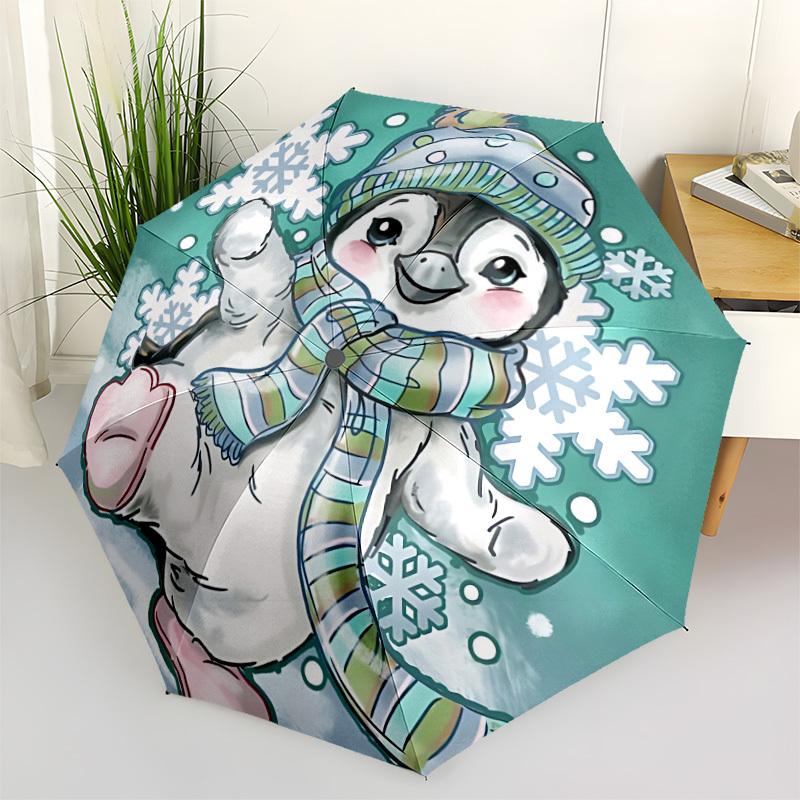 1pc Winter Penguin Fashionable Automatic Opening/Closing Folding Umbrella with 8 Bones, Windproof Portable, Daily Use048
