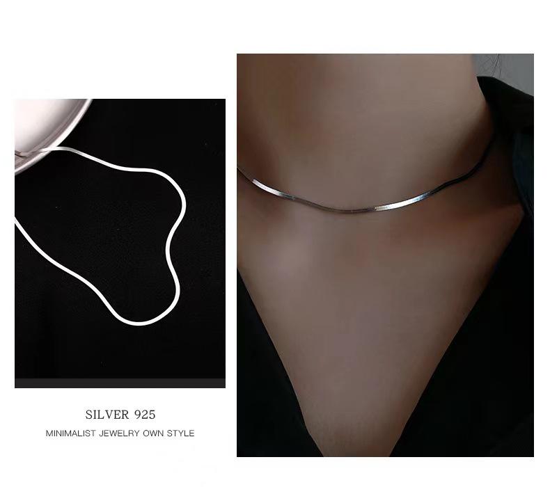 S925 Sterling Silver Elegant Snake Bone Chain Necklace - Women's Minimalist Clavicle Jewelry