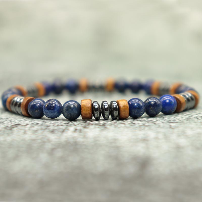 New Men Bracelet Natural Stone Handmade Wooden Braslet Beaded Rosary Braclet Hombre