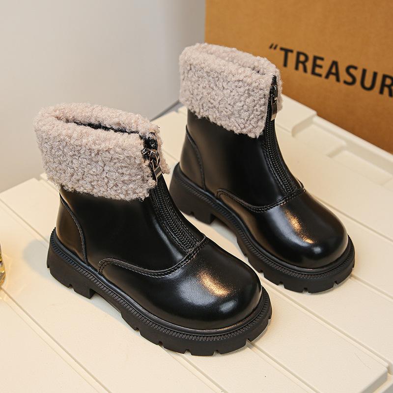 

[Girls Winter Fur Lined Marten Boots Soft Sole Princess Boots for Kids Warm Fashion Footwear] size 30 чорний