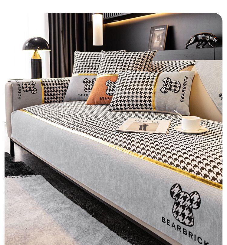 

Универсальная подушка для дивана, синель, черный и белый клетчатый чехол для дивана для гостиной, Нескользящая подушка с вышивкой, подушка для спинки, полотенце, подушка 70x70