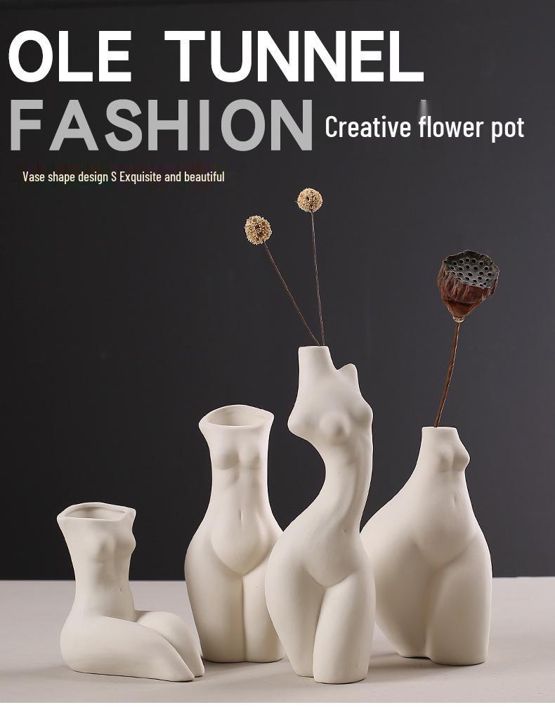 Human Body Shape Ceramic Sculpture Vase - White Decor Art Piece