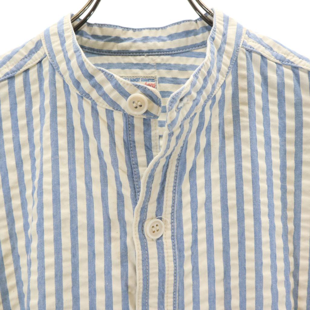 MOMOTARO JEANS Striped Pattern Long Sleeve Pullover Band Collar Shirt Men's Used