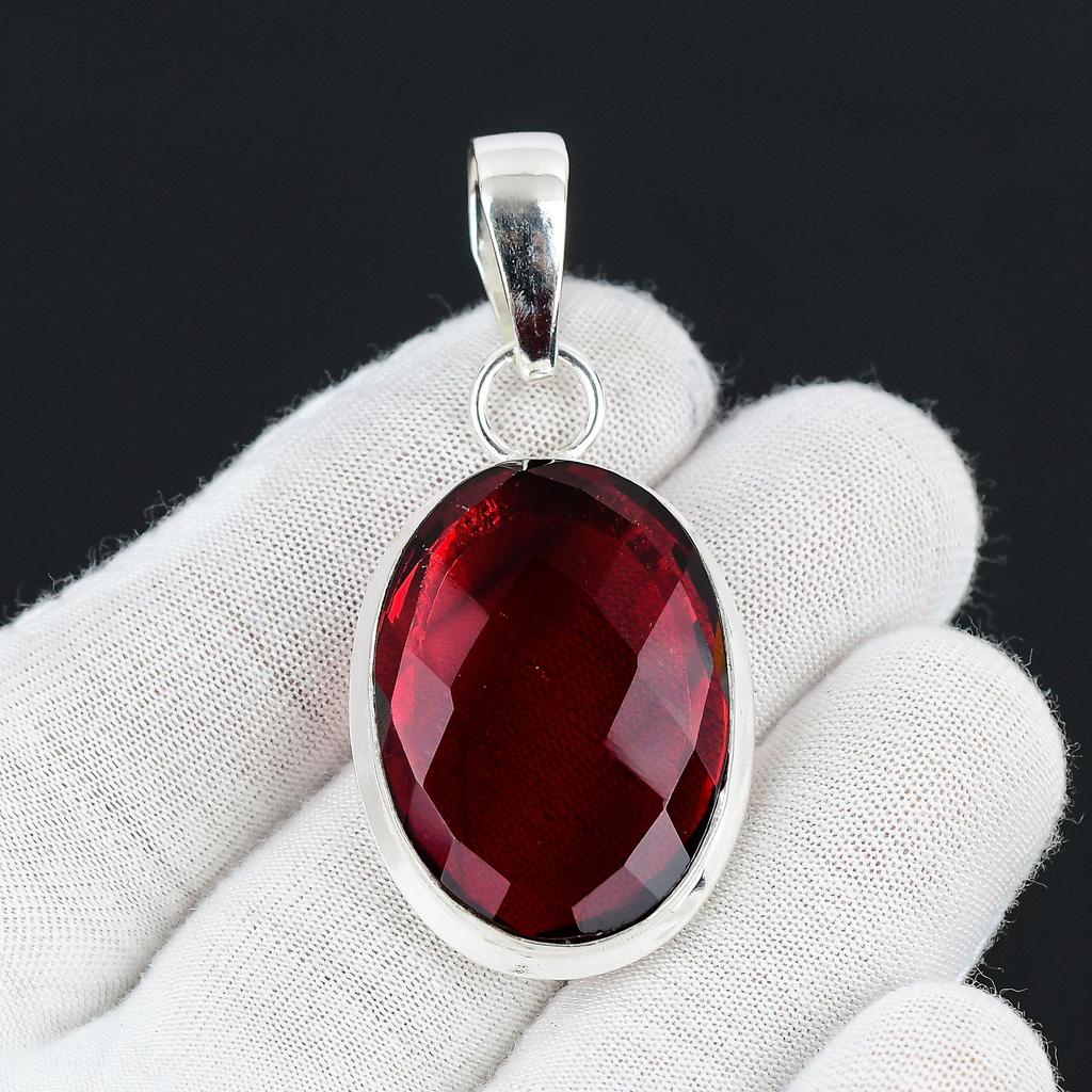 Röd granat ädelsten Handgjord 925 sterling silver smycken hängsmycke uttalande Bohemian hänge Röd granat ädelsten hänge för gåvor