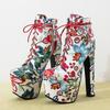 Fashion Flower Ankle Boots Women Platform Autumn Winter Short Boot Lace-up Sexy Ultra Heels Fetish Party Shoes Large Size 46