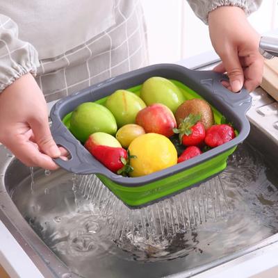 New Square Collapsible Colander Silicone Kitchen Foldable Colander Food Vegetable Fruit Strainers Drainer