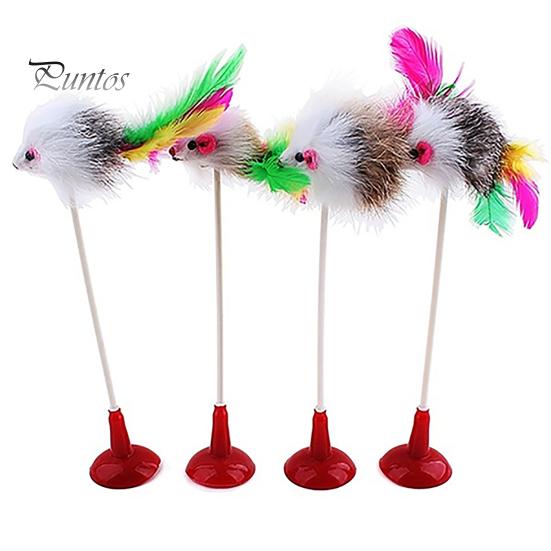 Interactive Toy Cats Teaser Feather Mouse Pet Durable Plush Rod with Sucker for Supplies Playing