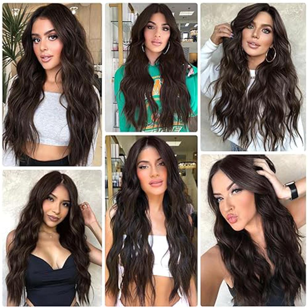 MISS WIG Long Black Wavy Wig for Women Middle Part Curly Wavy Wig Natural Looking Synthetic Heat Resistant Fiber Wig for Daily Party Use