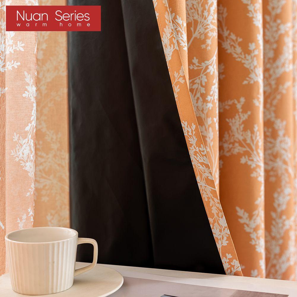 1PC Nuan Series American Retro Pastoral Style Orange Printed Curtains Full Blackout Curtains for Bedroom Living Room Balcony Window for Home Decor