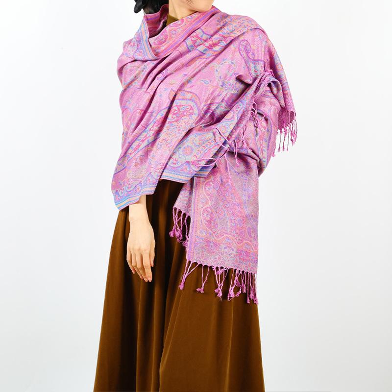 Luxury Silky Pashmina Shawl Women Paisley Jacquard Scarf Ethnic Style Cotton Print Scarves Soft Long Tassel Bufandas Wraps