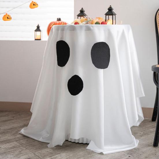Halloween Ghost Tablecloth White And Black Ghostly Tablecloth Fun And Spooky Dining Table Accessory for Parties Candy Buffet Photo Backdrops