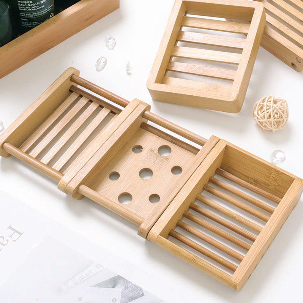 Soap Case Holder Moisture-proof Handmade Bamboo Storage Tray Draining Box Restaurant Washroom 7.9*12cm Wood Color