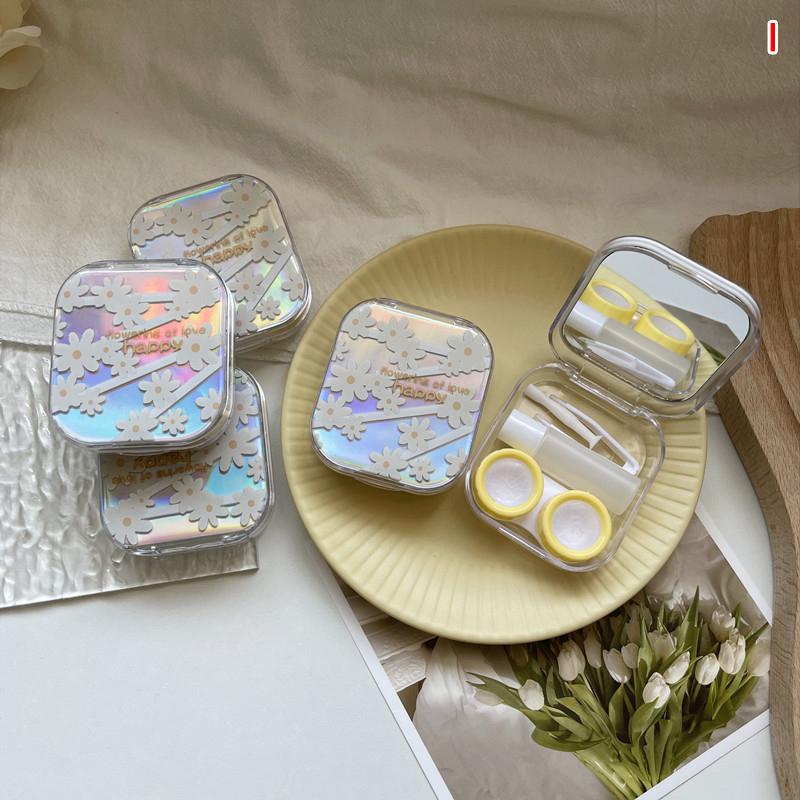 Laser Cover Contact Lens Case Box Colored Lenses Container Beauty Lens Storage Box Travel Set With Mirror Gift Girl