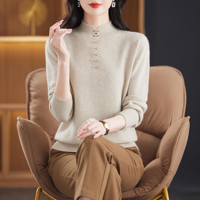 Women's Red Chinese-Style Thick Wool Sweater for Autumn/Winter