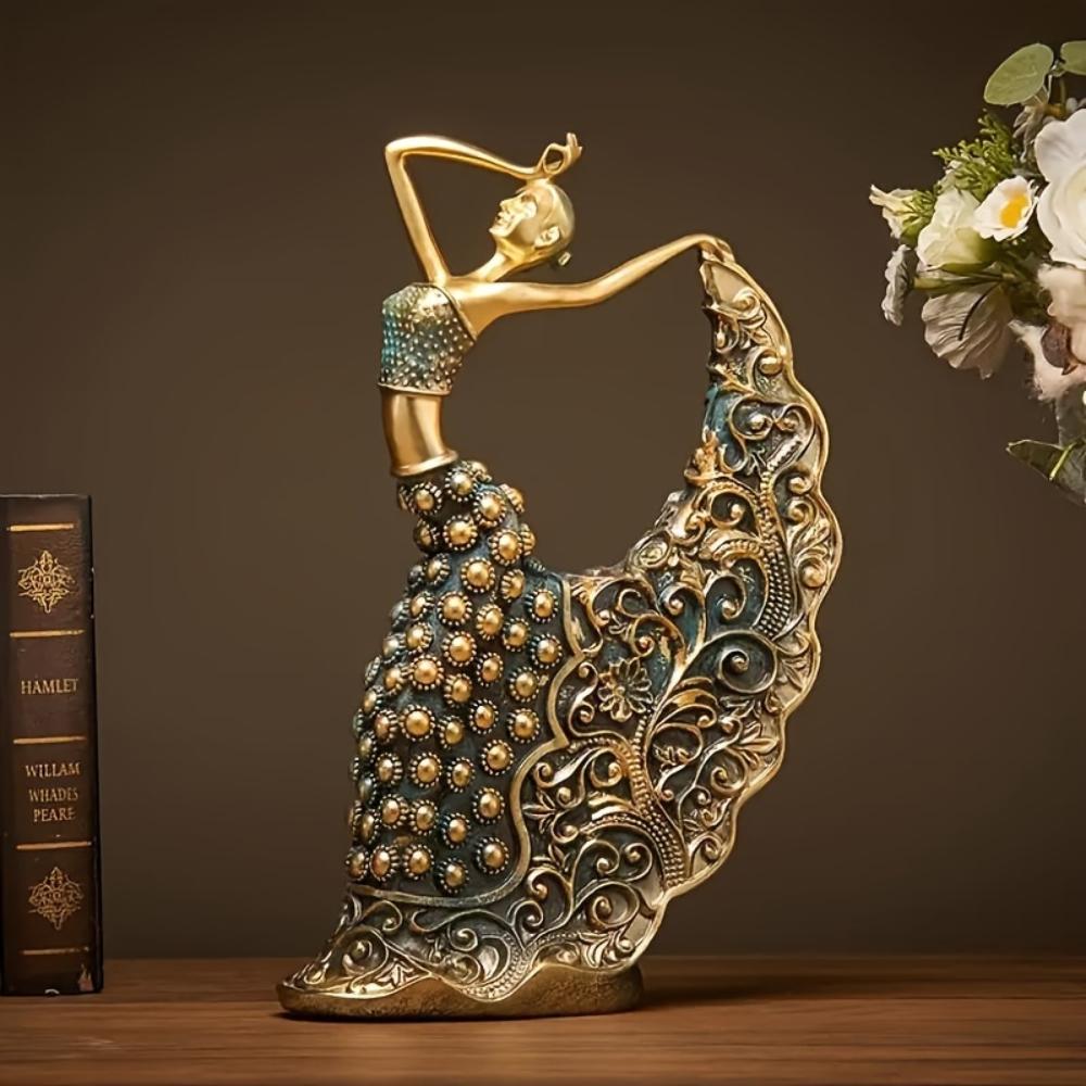 1Pcs Vintage Resin Peacock Dancer Statue, Handmade Craft, Home Decor For Wedding Room Living Room, Christmas Holiday Gift