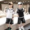 Summer Sports Set Casual Boys Cotton Contrast Alphabet Graffiti T-Shirt Top+Shorts Pant Set School Kids Tracksuit Child Two Piece Set