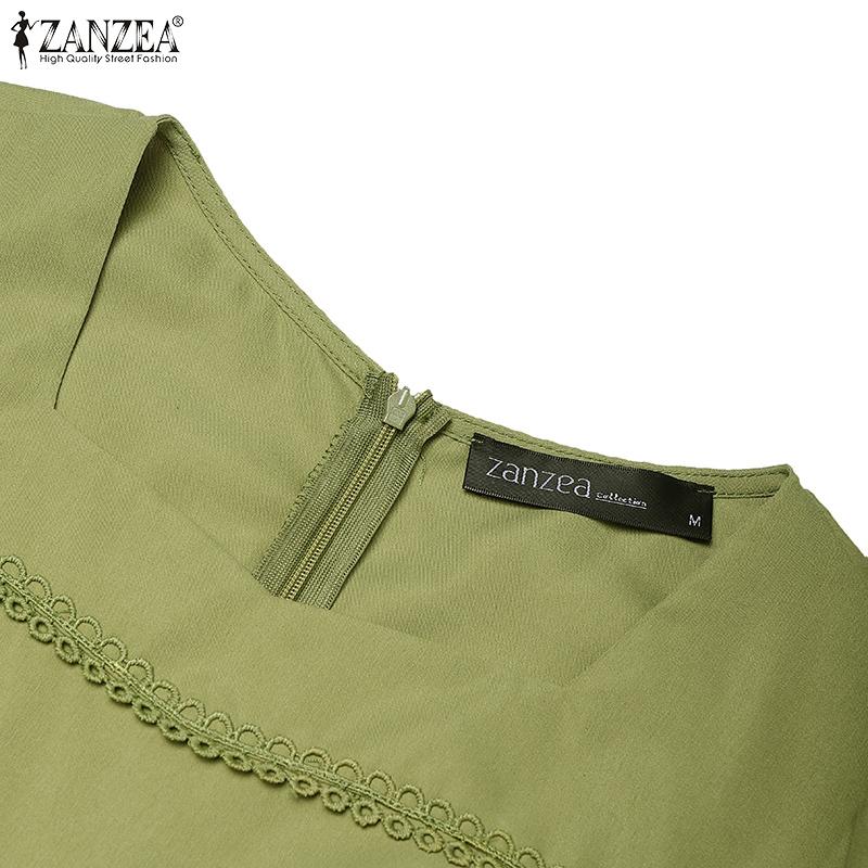ZANZEA Women Summer Square Collar Casual Short Sleeve Long Dress