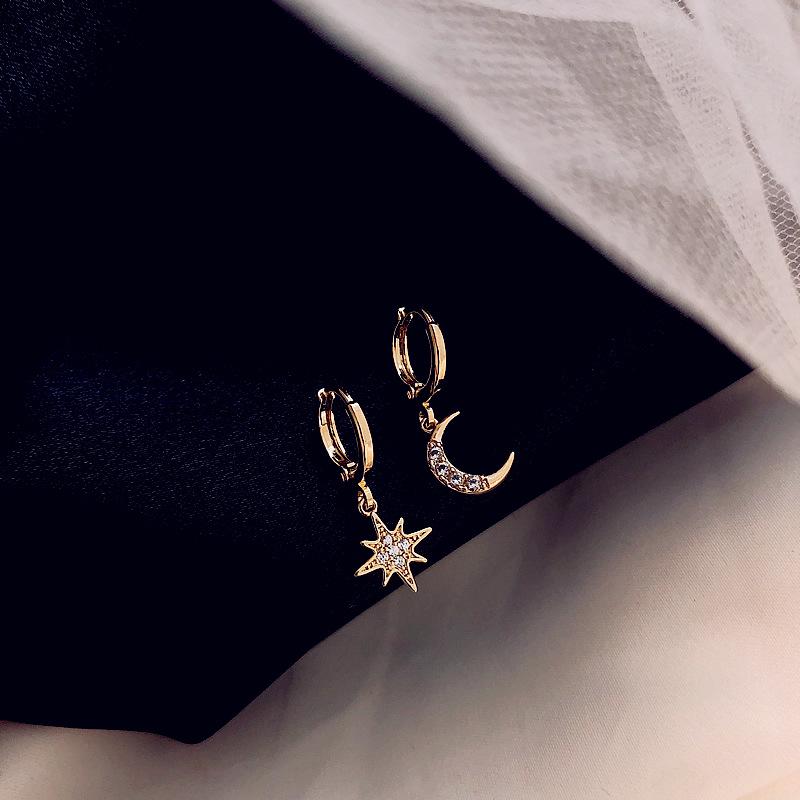 Vintage Classic Sun Moon Earrings Women Dangle Earrings Asymmetric Earrings Of Star And Moon Female Korean Jewelry
