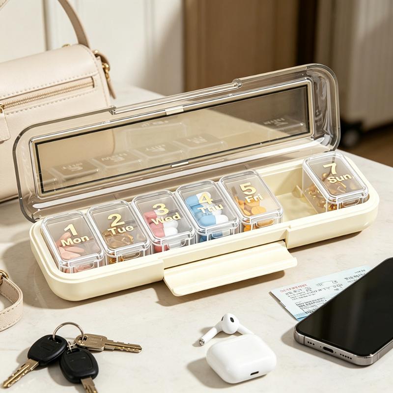 7-Day 7-Compartment Pill Box Tightly Sealed Convenient To Carry Provides Individual Compartments Daily Medication Organization