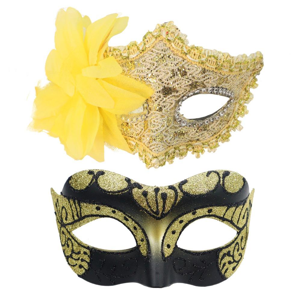 2 шт./комплект Маски Цветочная Пара Расписной Дизайн Маскарадный Реквизит Маскарадная Маска Нетоксичный Материал Венецианская Маска Свадебное Украшение