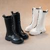 Autumn Winter Cool Baby Girls Warm Square Heel Round Toe Casual Lace-Up Comfortable Kids Black Mid Boots