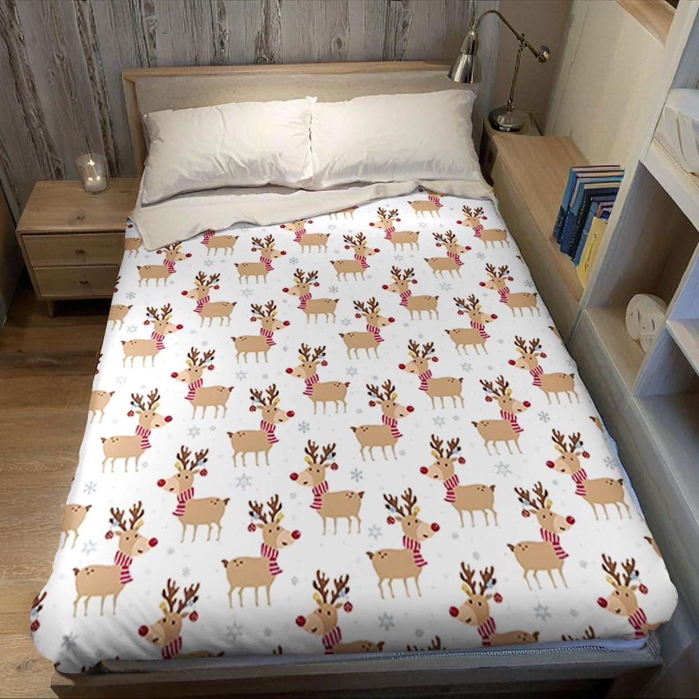 Christmas Reindeer Mixed Flannel Blanket Warm Soft Halloween Christmas Couch Warm Cozy Decorative Decor Gift for All Season