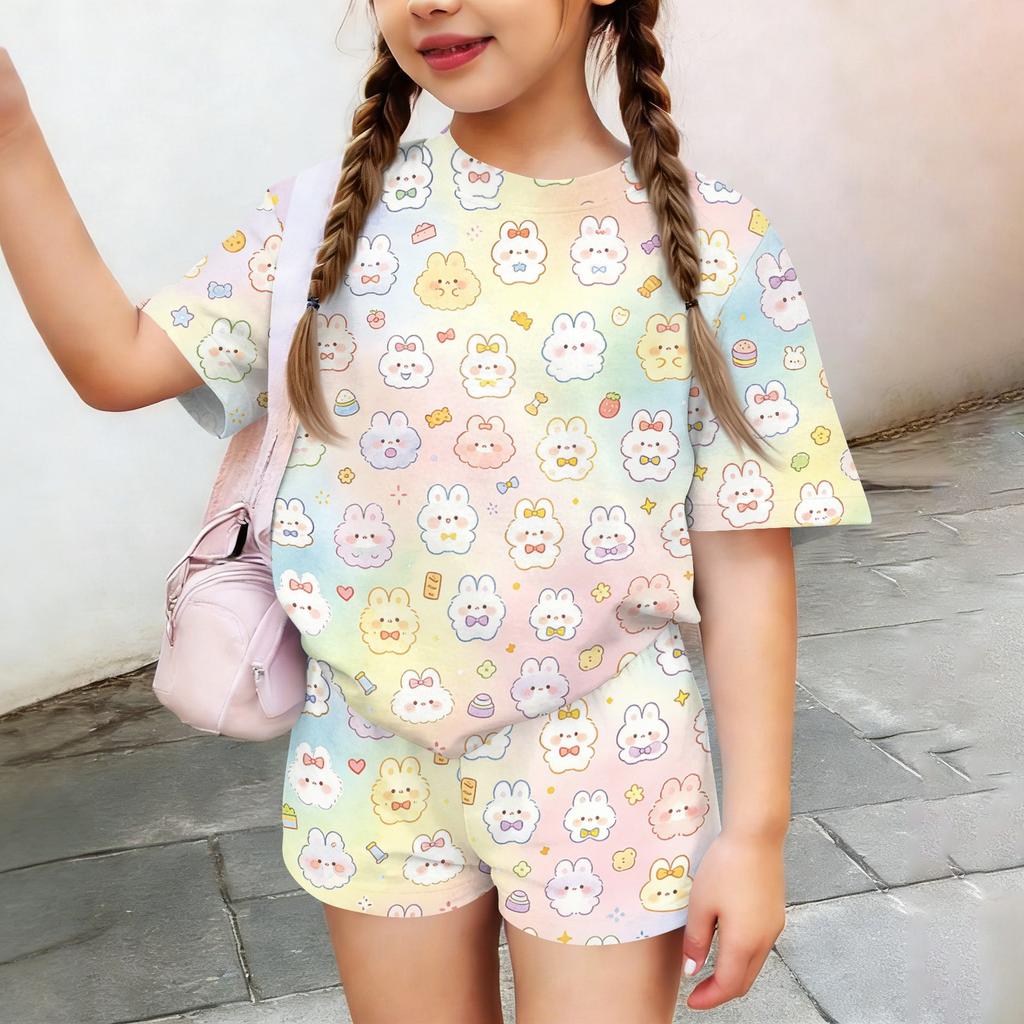 Kids Casual Short Sleeve Animal Print Top and Shorts Set Lightweight Breathable Soft Fabric Comfortable Fit